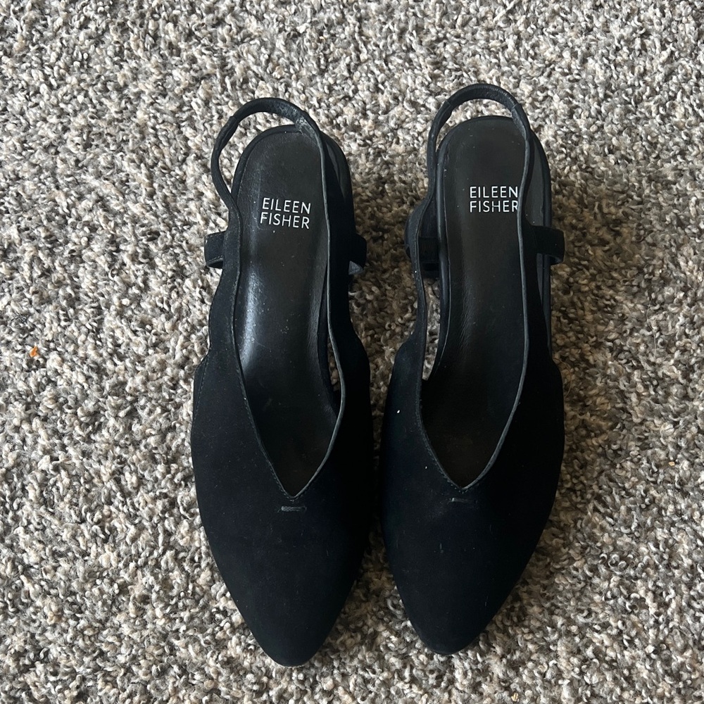 Eileen Fisher Black Suede Pointed Slingback Mules size 7.5